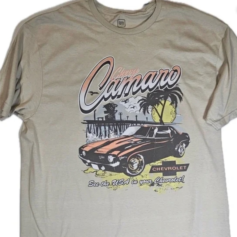 Chevy Camaro Shirt Mens Large‎ Tan Graphic Chevrolet Classic Car Tee GM Licensed